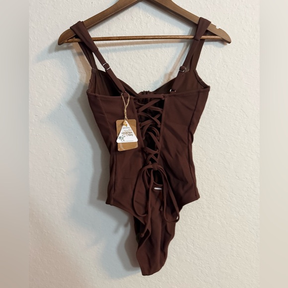 Berlook Coffee Cross Back Tummy Control One Piece Swimsuit - Picture 8 of 13